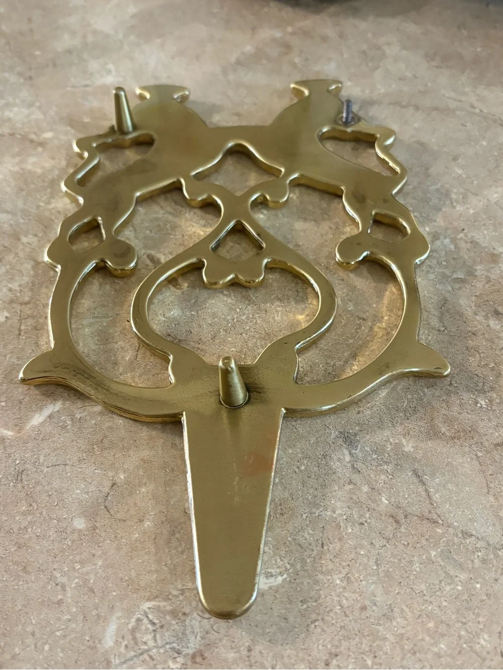 Brass Tone Double Lion Decorative Gold Trivet *